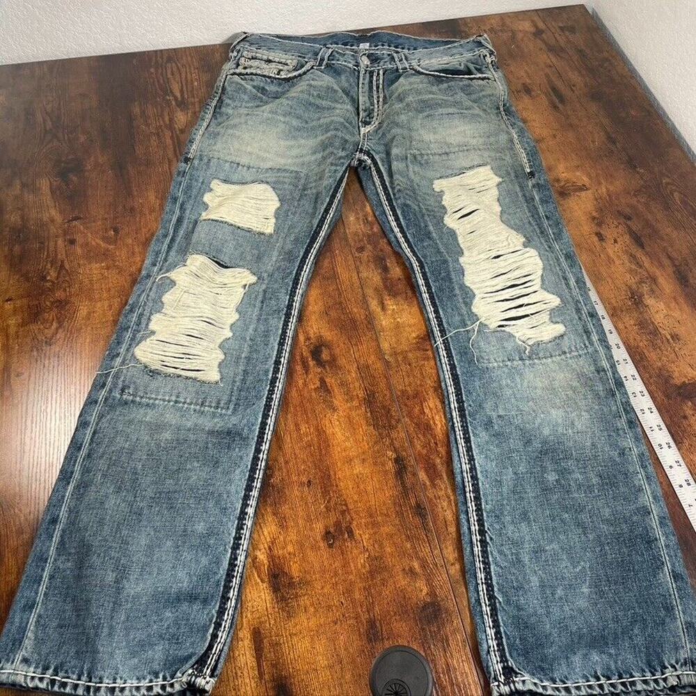 True Religion Jeans Mens 36X32 RARE Straight‎ Flaps Nat Mega T Distress